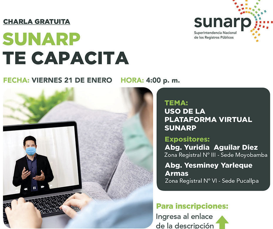 Sunarp brindará capacitación sobre el uso de su plataforma virtual