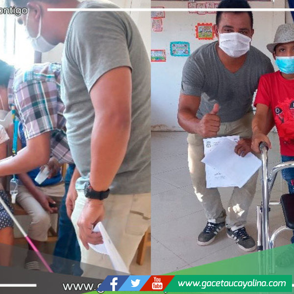 Regidor de la municipalidad de Yarinacocha entrega aparatos biomecánicos a discapacitados