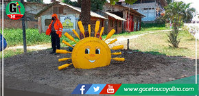 Trabajadoras de la municipalidad yarinense crean un Sol con productos reciclados