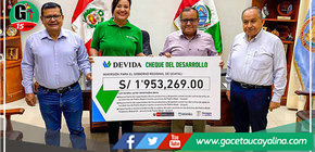 Entrega cheque del desarrollo al gobierno regional de Ucayali por s/ 1.9 millones para la diversificación productiva en la provincia de Padre Abad
