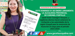 Este domingo 01 de enero a las 3 de la tarde juramentará la alcaldesa provincial de Coronel Portillo
