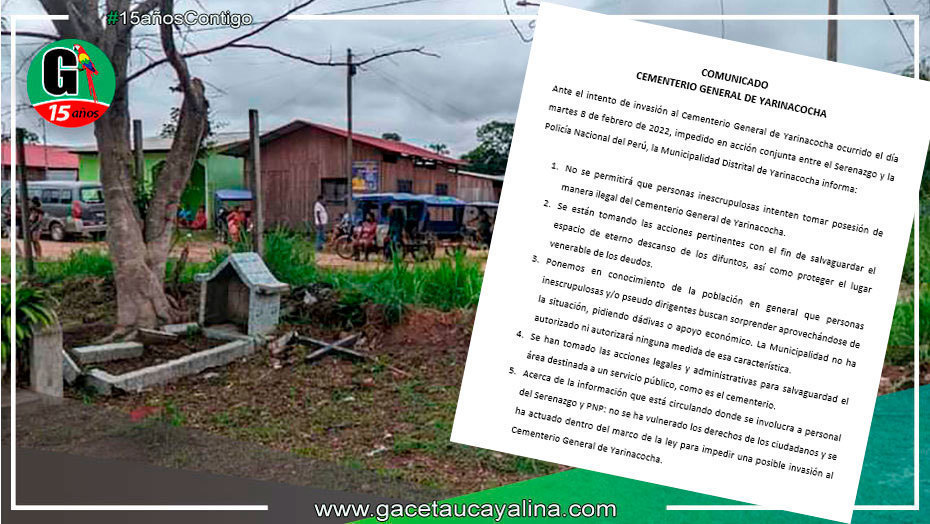 Ante el intento de invasión la Muncipalidad de Yarinacocha envia Comunicado