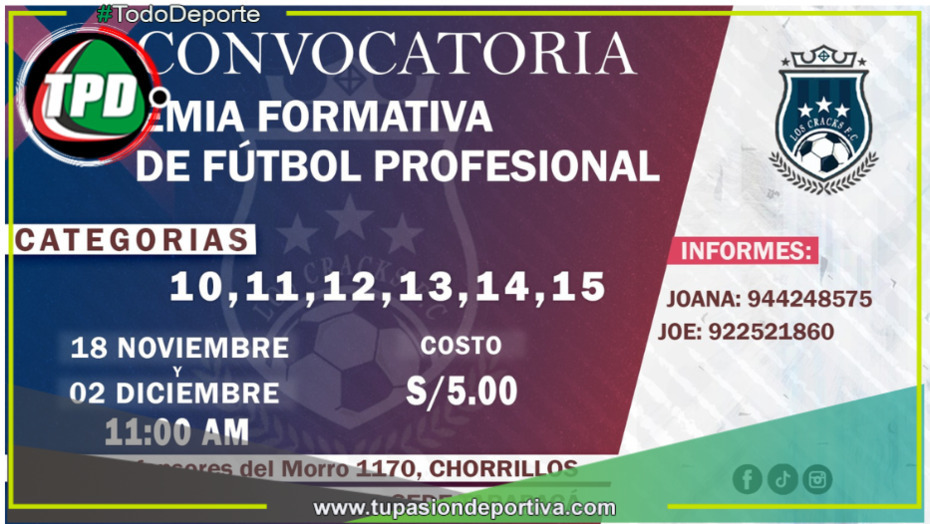 Convocatoria de Fútbol para niños en Chorrillos, Lima.
