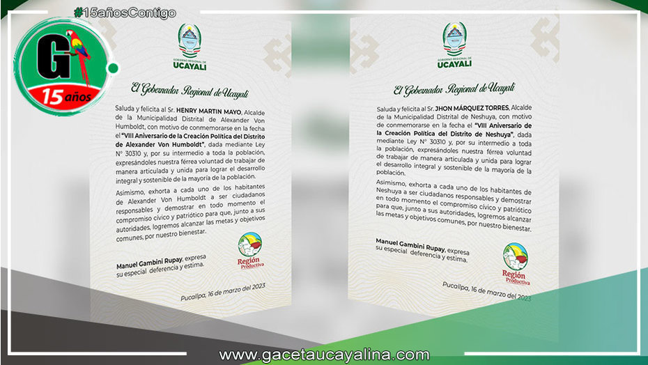 Gobernador saluda a distritos de Neshuya y Von Humboldt