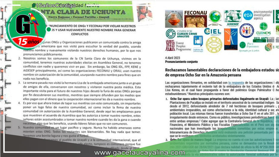Comunidad de Uchunya expresa su rechazo público contra ONGS, FECONAU, AIDESEP Y ORAU