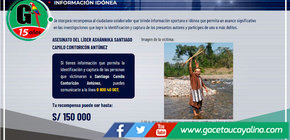 Hasta S/ 150,000 ofrecen para ubicar a asesinos de líder indígena Santiago Contoricón 