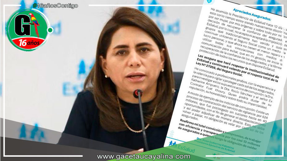 Presidenta Ejecutiva de Es Salud, se pronuncia y se compromete a trabajar por los asegurados