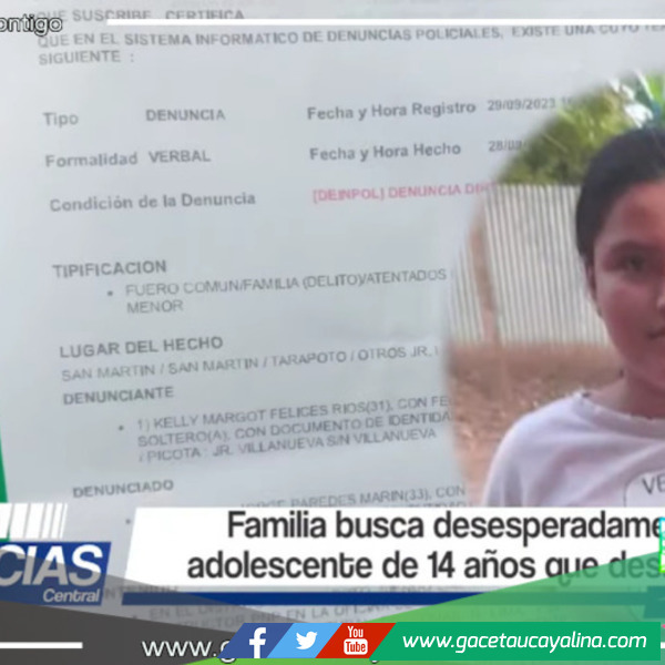 Tarapoto: adolescente de 14 años desapareció 