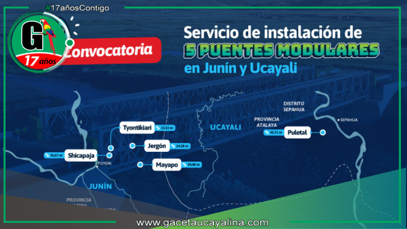 MTC invertirá más de S/ 7.7 millones en puentes modulares para Junín y Ucayali
