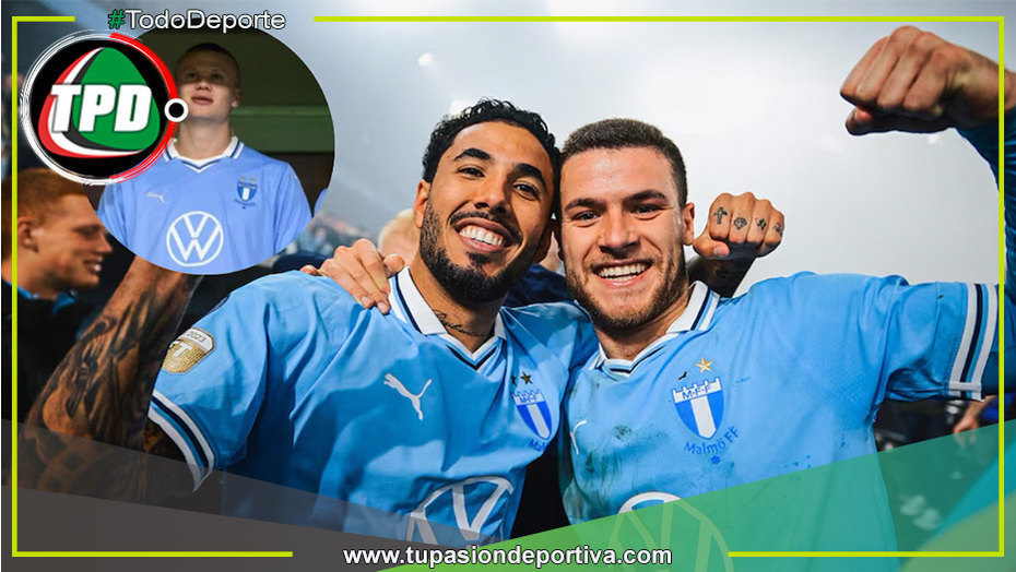 Sergio Peña se consagra Bicampeón con Malmo de Suecia siendo observado por Erling Haaland en tribuna