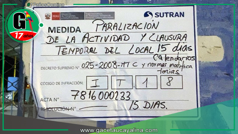 SUTRAN suspende operaciones de dos centros de inspección vehicular y una escuela de conductores en Junín