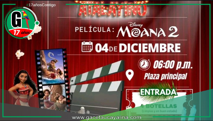 Protegiendo el Medio Ambiente: Se Proyectará la Película Moana 2 en la Plaza Principal de Atalaya.