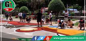 Municipalidad de Ucayali engalana las calles de Contamana con vistosa alfombra para la procesión de Semana Santa