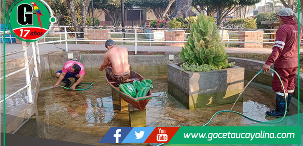 Municipalidad de Coronel Portillo revitaliza las piletas del Reloj Público de Pucallpa