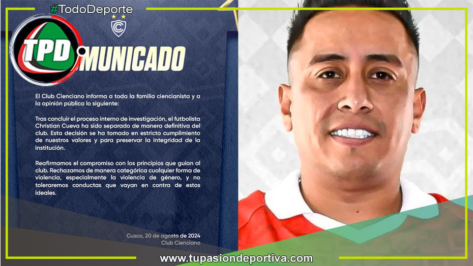 Cienciano separa a Christian Cueva tras denuncia por violencia de género