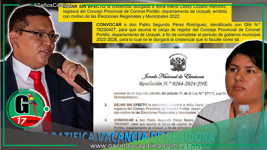 JNE ratifica vacancia y convoca a nuevo regidor en Municipalidad Provincial de Coronel Portillo