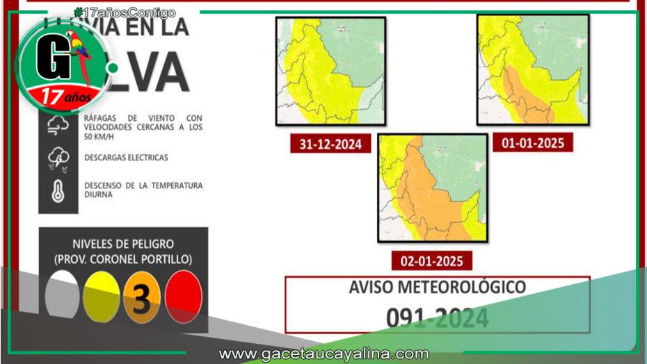 Emiten alerta por lluvias intensas en la selva de Coronel Portillo