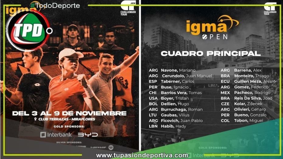 Cuadro principal definido para el Challenger 75 Lima con presencia de Ignacio Buse y Gonzalo Bueno.