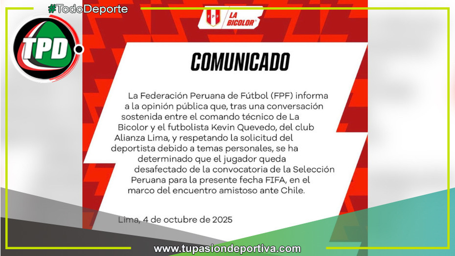 Kevin Quevedo fue desconvocado del amistoso ante Chile