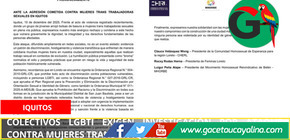 Colectivos LGBTI exigen investigación por ataque contra mujeres trans en Iquitos.