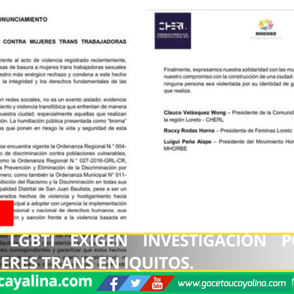 Colectivos LGBTI exigen investigación por ataque contra mujeres trans en Iquitos.