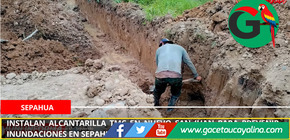 Instalan alcantarilla TMC en Nuevo San Juan para prevenir inundaciones en Sepahua