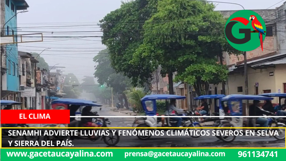 Senamhi advierte lluvias y fenómenos climáticos severos en Selva y sierra del país.