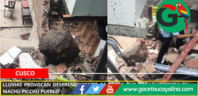 Lluvias provocan desprendimiento de rocas que dañan vivienda en Machu Picchu Pueblo.
