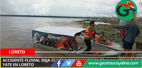 Accidente fluvial deja cuatro desaparecidos tras naufragio de yate en Loreto
