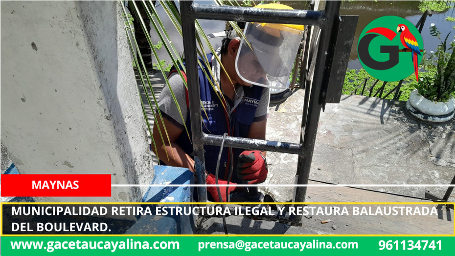Municipalidad retira estructura ilegal y restaura barandilla del boulevard.
