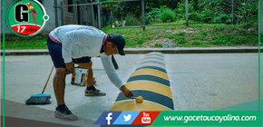 Municipalidad de Ucayali - Contamana pinta reductores en calles clave