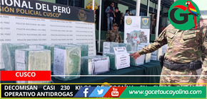 Decomisan casi 230 kilos de cocaína en Cusco durante operativo antidrogas