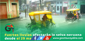 Senamhi advierte lluvias fuertes en la selva desde este domingo 29